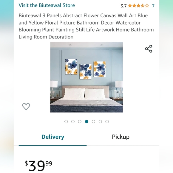 3 abstract flower convas wall art blue and yellow floral picture bathroo… - Picture 1 of 5
